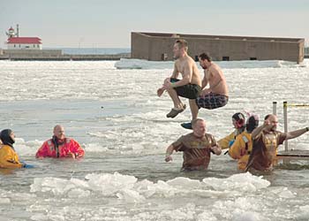 Jumping into Lake Superior.