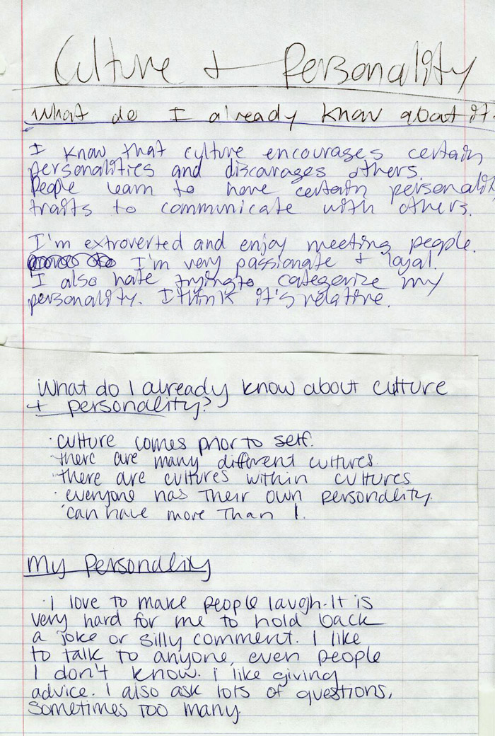 Results of in-class survey of "What do I already Know about Culture and Personality?"