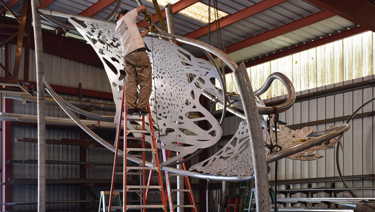 Polytropos in the studio, UMD's new large public art sculpture
